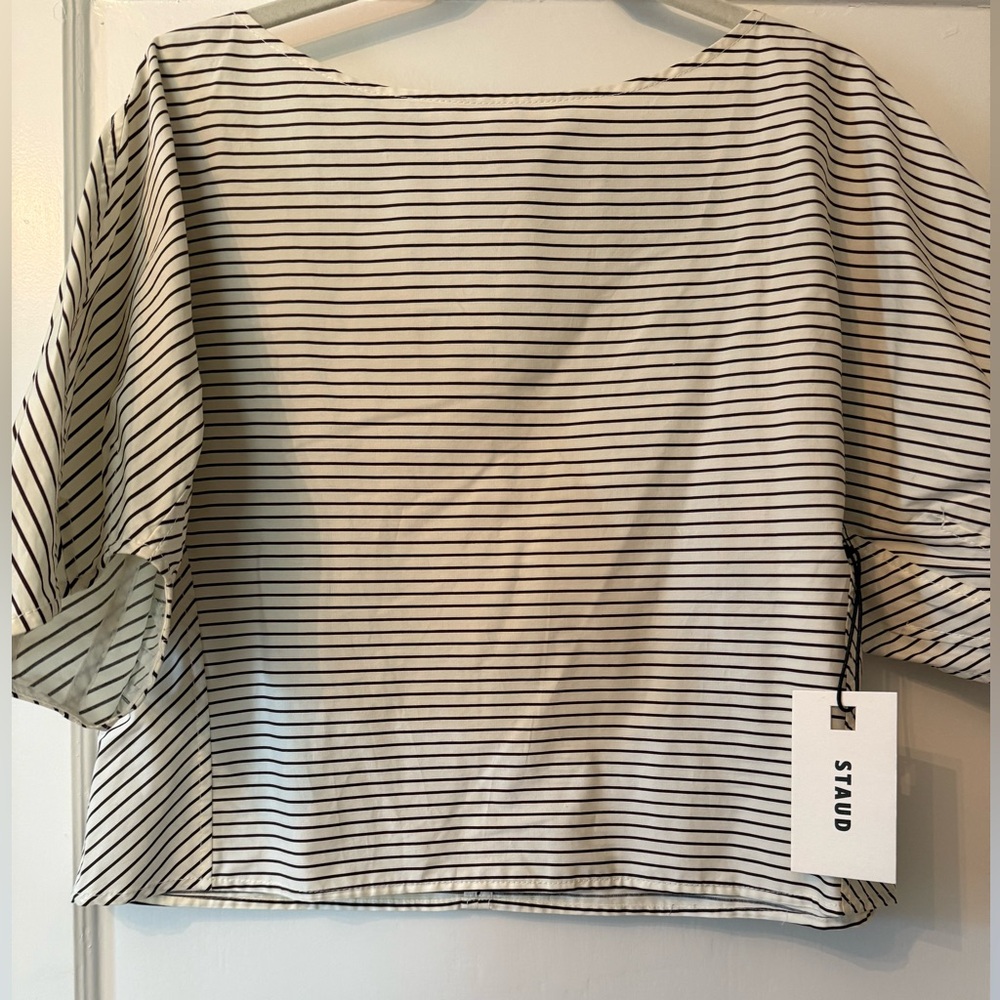 STAUD DIDI Short sleeve top Ivory/Dark oak micro stripe size Large NWT - Picture 2 of 8